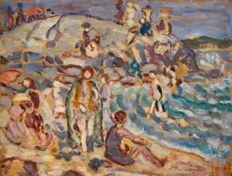 Scène de plage et colline